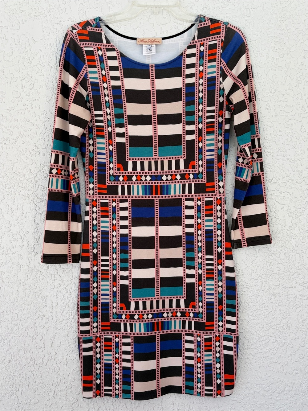 Mara Hoffman Geometric Stripe Dress in Black, Cream, Blue & Teal size M